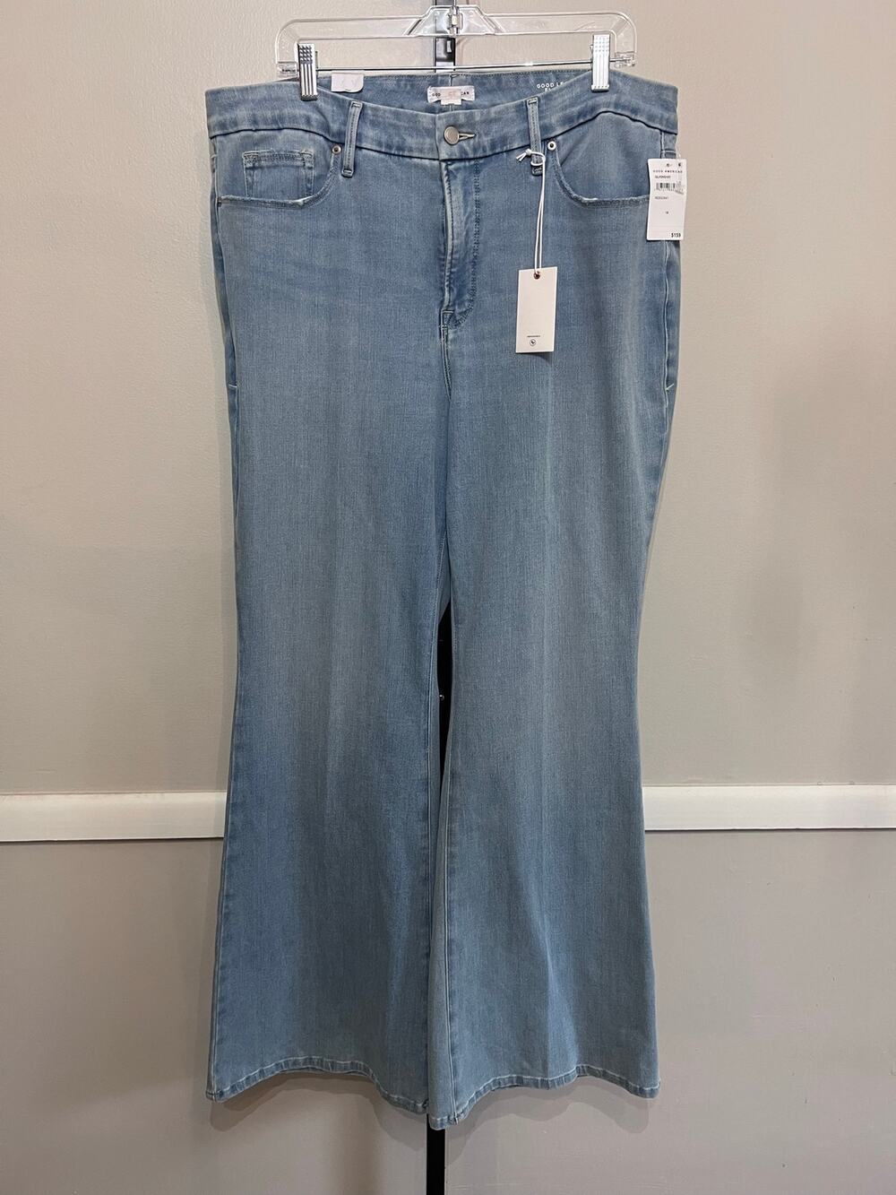Good American Good Legs Flare Deep V Yoke Jeans Indigo841 Size 18 NWT
